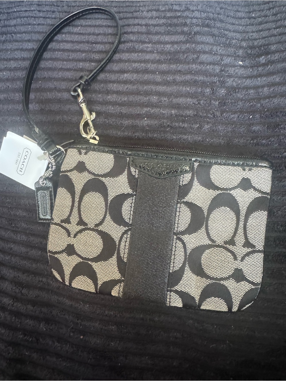 Coach Signature Canvas Wristlet in Black/white